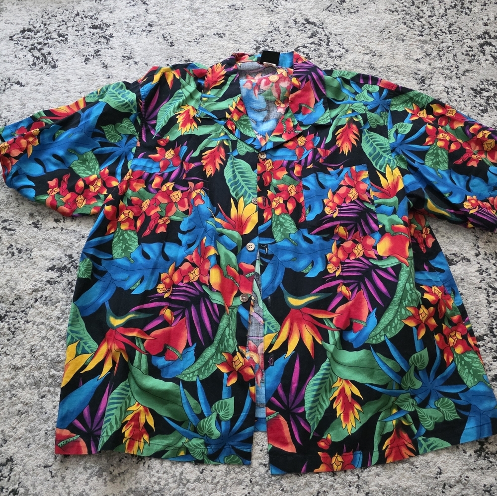 Vintage Toucan Dance Hawaiian Shirt Mens Size XL 100% Cotton Multicolor 90s